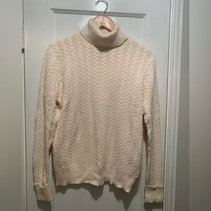 EDDIE BAUER Ivory Cotton Angora Cashmere Blend Turtleneck Sweater minimalist L